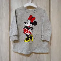 ミニーちゃん【90】裾長め長袖トレーナー グレー ワンピース ディズニーに！