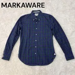 【未使用級】MARKAWARE 長袖シャツ チェック ネイビー/グリーン Mのサムネイル