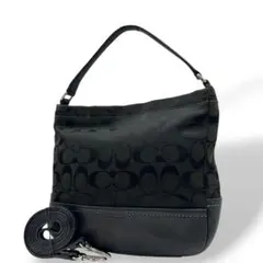 美品　コーチ　ハンドバッグ　黒　シグネチャー　ホーボー　2way