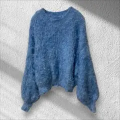 【シャギーニット】✨良品✨ショート丈 ドルマンスリーブ ゆったり ブルー 長袖