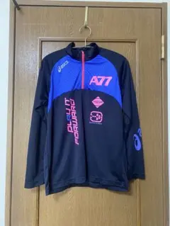asics A77 ハーフジップジャケット 黒/青