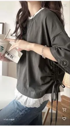 サイドドロスト レイヤード風 半袖Tシャツ