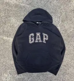 【古着】90s OLD GAP パーカー ブラック ヒョウ柄 ロゴドン y2k