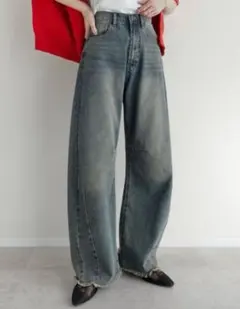 Re:EDIT 裾フリンジバレルレッグデニムパンツ　M