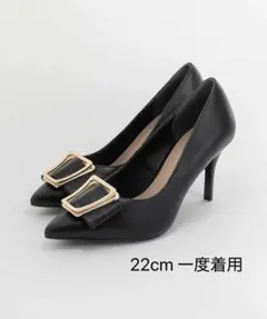 RANDA スクエアゴールドパーツパンプス ブラック 22cm