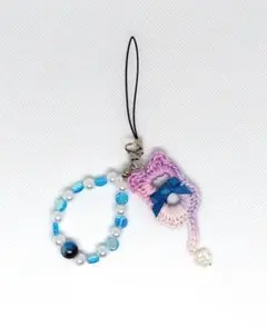 ハンドメイド 猫型ストラップ ビーズ付き No.3