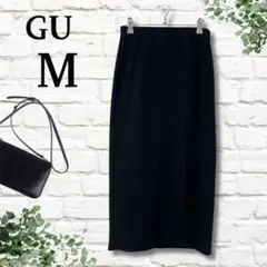 10【GU】ジーユー カットソーナローミディスカート ブラック ウエストゴム M