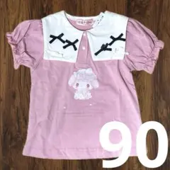 【新品】サンリオ マイメロディー 襟付き半袖Tシャツ 90cm ピンク リボン
