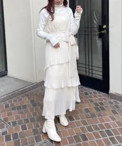 NICE CLAUP プリーツティアードキャミワンピース　2023SS