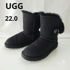 UGG ムートンブーツ ブラック 22.0　ベイリーボタン　シープスキン
