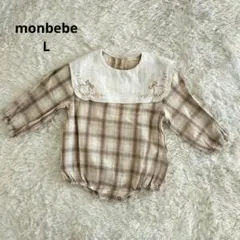 monbebe チェック　ビックカラー　リボン刺繍　ロンパース　韓国子供服