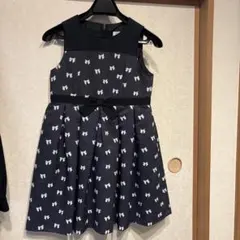 リボン柄 ネイビー ワンピース 130サイズ