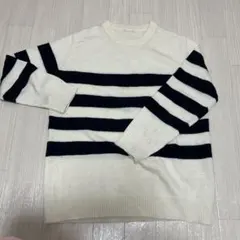 アイボリー ネイビー ストライプ ニットセーター