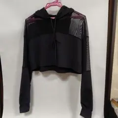 黒 メッシュ クロップドフーディ