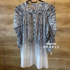 Gianetta ジャンネット パフスリーブブラウス 白黒 個性的シースルー S