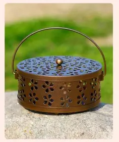 꽃잎 무늬 모기 퇴치 모기 코일 홀더, 스틸 구리 색상, 직경 13cm x 높이 5.6cm