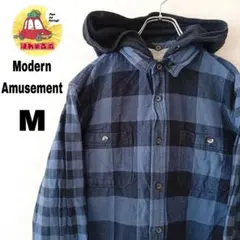 USA古着 ModernAmusement ネルシャツパーカーM ブルーブラックのサムネイル