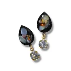 ハンドメイド ピアス イヤリング レジン シェル ドロップ ブラック