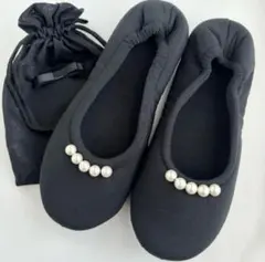 携帯スリッパ 折りたたみスリッパ パールスリッパ パール付きスリッパ 黒スリッパ