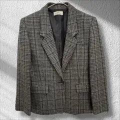 ◆ジェーン モア　テーラードジャケット　チェック柄　シングル　ウール　グレー