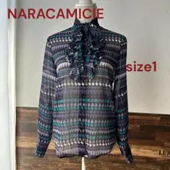 ♦︎美品ナラカミーチェ　トランプ柄シフォン長袖フリルブラウスのサムネイル