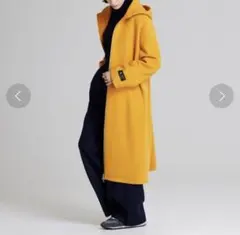 【美品】NOISE MAKER カシミヤ混フードロングコート　オレンジ　ギャザーのサムネイル