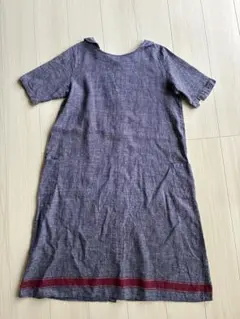 sm2 サマンサモスモス麻混ネイビー 半袖 ひざ丈ワンピース