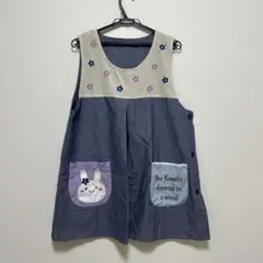 デニム調 ノースリーブエプロン うさぎ