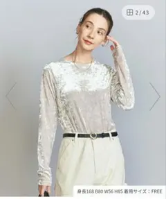 BEAUTY&YOUTH ベージュ ベロアロングスリーブ　ベルベット 長袖シャツ