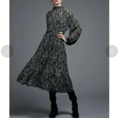 ソブ　Sov. lily bell シフォンワンピース　ブラック　花柄　38 極美品✨Sov. lily bell シフォンワンピース ブラック 花柄 38 - メルカリ