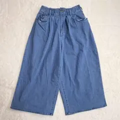 ネネット　デニムガウチョパンツ　Ｌ　ライトブルー　ギャザー　ストレッチ　ゆったり