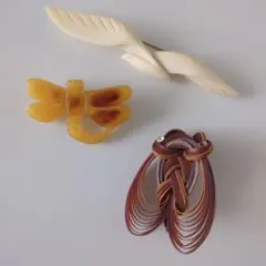 ブローチ 3点セット トンボ セミ カモメ レトロ
