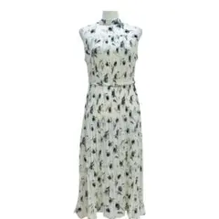 タグ付 未使用品 マリーヒル バンドカラー ロング ワンピース M 花柄 白 黒