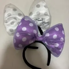 ミニーマウス リボンカチューシャ 紫と白　セット