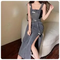 グレー スリット入りサロペットロングスカート 新品＊未使用品☆ラストセール☆