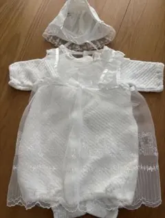 ホワイトレースベビードレスと帽子　退院着　100日記念　お宮参り