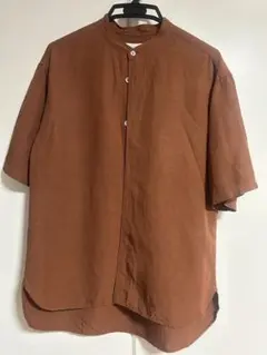 BEAUTY&YOUTH バンドカラー半袖シャツ ブラウン