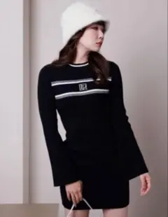 ストライプリブ編みミニワンピース