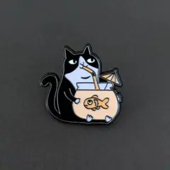 ハチワレさん × 金魚鉢 ピンバッジ N100-5 猫 ねこ