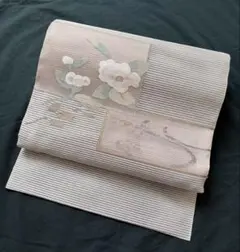 夏物 西陣織 河村織物 名古屋帯 正絹 中古 花 オフホワイト 【mm403