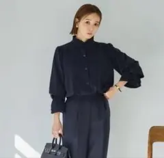 【新品タグ付】田中里奈 しまむら フリル付き ネイビー ブラウス M mysa