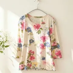 フランス製 Primavera 芦屋 花柄 カットソー 七分袖 メロウ M