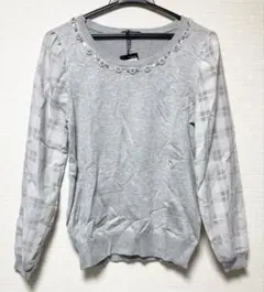 INGNI チェック　シアースリーブ　ビジュー　ニット　グレー　新品