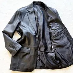 美品　レザージャケット　テーラードジャケット　羊革　ラム　本革　黒　L 着用XL