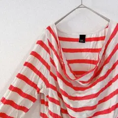 早い者勝ち✨️赤白ストライプ 五分袖 ボーダー ドレープネック カジュアル 大人