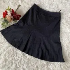 美品【INED/イネド】ネイビー ストライプ フレアスカート ひざ丈　(7)