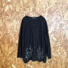 HEALTHY KAREN カーディガン 花柄 刺繍 レーヨン混在 ブラック