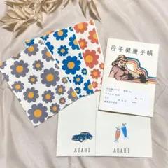 母子手帳カバー お薬手帳カバー ハンドメイド レトロ アメリカン 花柄 名入れ