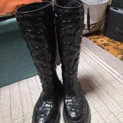 ブラック ロングブーツ 厚底 立体デザイン