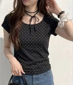 ク*タ様 GeeRA muet. チョーカー付きコンパクトシルエットドット柄Tシのサムネイル